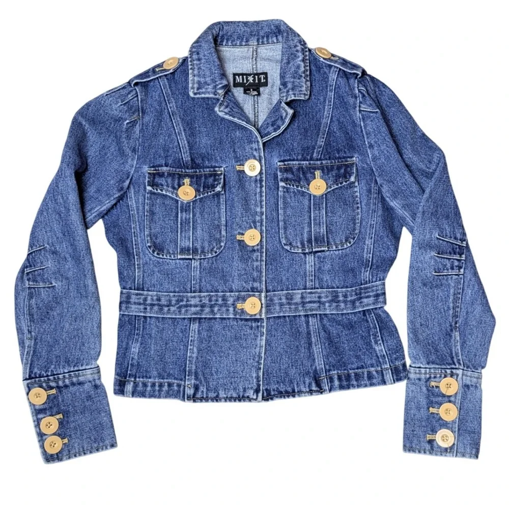 Mixit Y2K Moto Military Short‎ Denim Jacket Women's 8